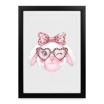 Leopard Glasses Easter Bunny with Pink Bow - Framed poster (27 × 37 cm) - black - Front