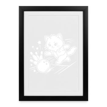 Bowling Kawaii Cat - Framed poster (27 × 37 cm) - black - Front
