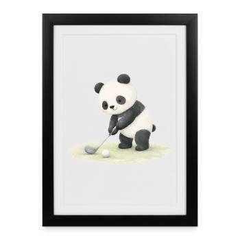 Illustration de panda jouant au golf - Affiche encadrée (27 × 37 cm) - noir - Devant