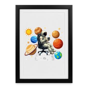 Astronaut Gaming Jeu Spatial Gamer - Affiche encadrée (27 × 37 cm) - noir - Devant