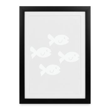 Quatre petits poissons amicaux - Affiche encadrée (27 × 37 cm) - noir - Devant