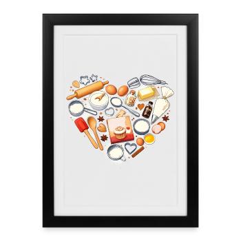 Baking Heart Shape Baking Utensils Hobby Baker - Framed poster (27 × 37 cm) - black - Front
