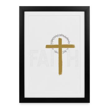Faith Cross Crown Christian Grunge Style Design - Affiche encadrée (27 × 37 cm) - noir - Devant