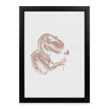 Vintage T-Rex Blowing Dandelion Dinosaur Nature - Framed poster (27 × 37 cm) - black - Front