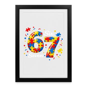 67 Year Old Retro Autism Puzzle Birthday Desi - Framed poster (27 × 37 cm) - black - Front