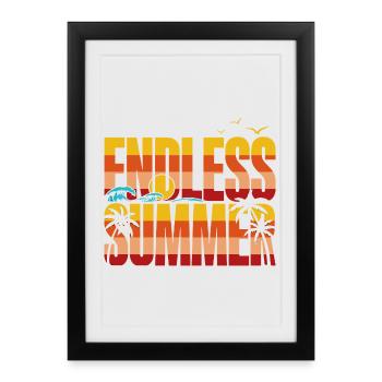 Endless Summer Surf Beach Sunset Palm Trees - Framed poster (27 × 37 cm) - black - Front