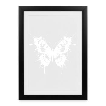 Papillon en éclats d'encre blanc - Affiche encadrée (27 × 37 cm) - noir - Devant