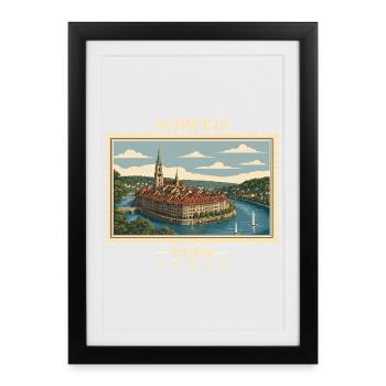 Schweiz Bern Vintage Reisemarke - Gerahmtes Poster (27 × 37 cm) - Schwarz - Vorne