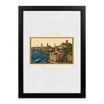Litauen Kaunas Vintage Reisemarke - Gerahmtes Poster (27 × 37 cm) - Schwarz - Vorne