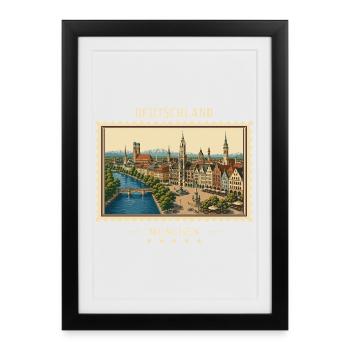 Deutschland München Vintage Reisemarke - Gerahmtes Poster (27 × 37 cm) - Schwarz - Vorne