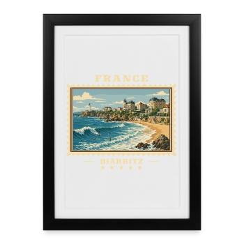 Frankreich Biarritz Vintage Reisemarke - Gerahmtes Poster (27 × 37 cm) - Schwarz - Vorne
