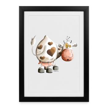 Kuh mit Herz - Gerahmtes Poster (27 × 37 cm) - Schwarz - Vorne
