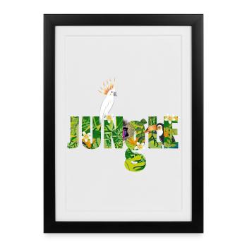Jungle typography with cockatoo, toucan & monkey - Framed poster (27 × 37 cm) - black - Front