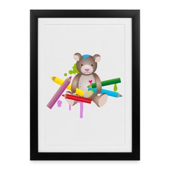 creative bear with colorful crayons - Framed poster (27 × 37 cm) - black - Front