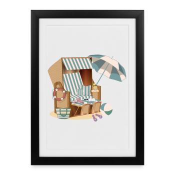 magnifique panier de plage sur la plage avec accessoires - Affiche encadrée (27 × 37 cm) - noir - Devant