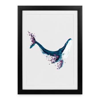 Chemise aquarelle florale Blue Whale - Affiche encadrée (27 × 37 cm) - noir - Devant