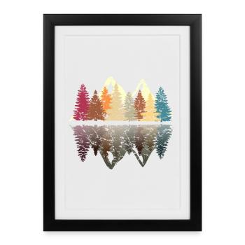 Forêt sur le lac au design rétro grunge - Affiche encadrée (27 × 37 cm) - noir - Devant