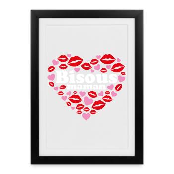 Bisous maman cœurs Maman je t'aime Fête des mères - Affiche encadrée (27 × 37 cm) - noir - Devant