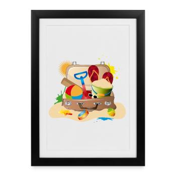 plein de valises emballées pour les vacances à la plage - Affiche encadrée (27 × 37 cm) - noir - Devant