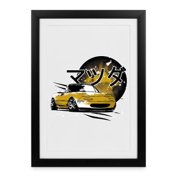 Voiture japonaise Miata Mx5 jaune - Affiche encadrée (27 × 37 cm) - noir - Devant