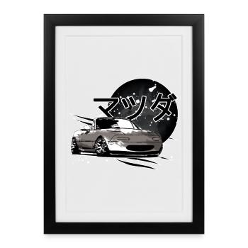 Voiture japonaise Miata Mx5 grise - Affiche encadrée (27 × 37 cm) - noir - Devant