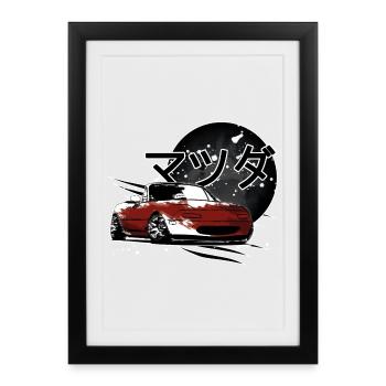 Voiture japonaise Miata Mx5 rouge - Affiche encadrée (27 × 37 cm) - noir - Devant