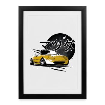Voiture japonaise Miata Mx5 jaune - Affiche encadrée (27 × 37 cm) - noir - Devant