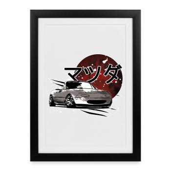 Voiture Mx5 Miata écriture japonaise - Affiche encadrée (27 × 37 cm) - noir - Devant