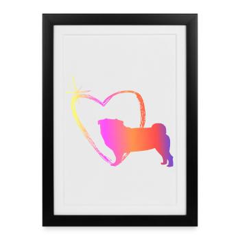 Pug with heart - Framed poster (27 × 37 cm) - black - Front