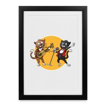 Le chant joyeux et jouant de la guitare. - Affiche encadrée (27 × 37 cm) - noir - Devant