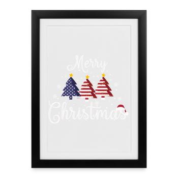 Joyeux Noël Arbres de Noël USA Flag America - Affiche encadrée (27 × 37 cm) - noir - Devant
