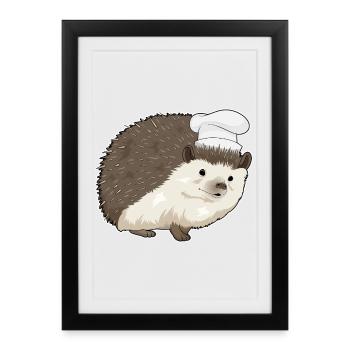 Hedgehog Chef Chef Hat Cooking - Framed poster (27 × 37 cm) - black - Front