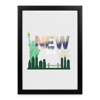 Feux d’artifice de la Skyline de New York - Affiche encadrée (27 × 37 cm) - noir - Devant