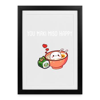 Kawaii Ramen, tu es Maki Miso Heureuse - Affiche encadrée (27 × 37 cm) - noir - Devant