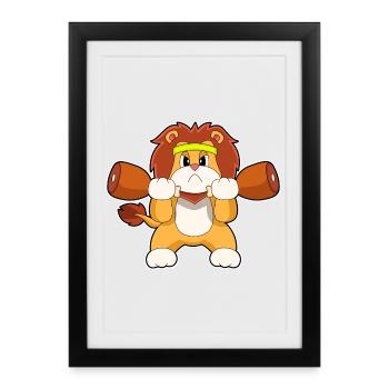 Lion Bodybuilder Dumbbells Bodybuilding - Affiche encadrée (27 × 37 cm) - noir - Devant
