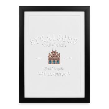 Stralsund, Old Town, Drawing Wulflamshaus - Framed poster (27 × 37 cm) - black - Front