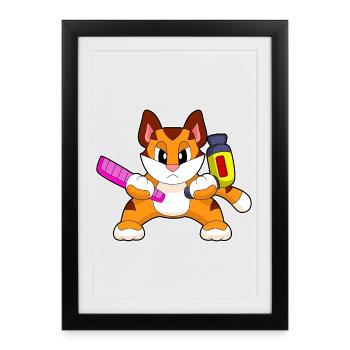 Tiger Coiffeur Peigne Sèche-cheveux - Affiche encadrée (27 × 37 cm) - noir - Devant