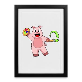 Pig Painter Brush Painting - Framed poster (27 × 37 cm) - black - Front