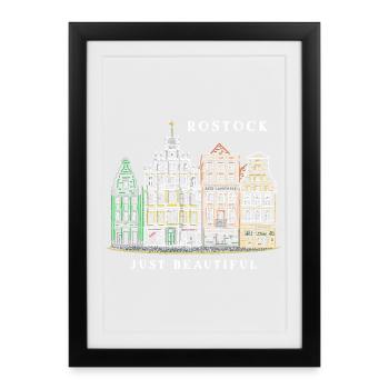 Rostock, Ostsee, Deutschland, Zeichnung - Gerahmtes Poster (27 × 37 cm) - Schwarz - Vorne