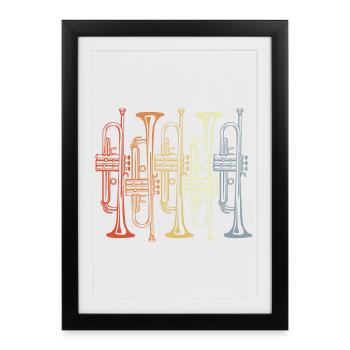 Trompette rétro - Affiche encadrée (27 × 37 cm) - noir - Devant