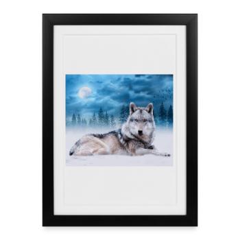 Lone Wolf / Wolves Wolf Moon Moonlight Wildlife - Framed poster (27 × 37 cm) - black - Front