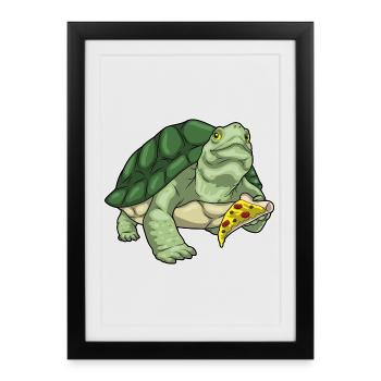 Pizza à la tortue - Affiche encadrée (27 × 37 cm) - noir - Devant