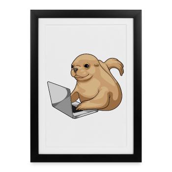 Ordinateur portable Seal - Affiche encadrée (27 × 37 cm) - noir - Devant