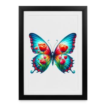 Fleurs papillon tulipes tulipe - Affiche encadrée (27 × 37 cm) - noir - Devant