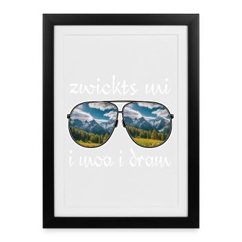 zwickts mi i moa i dram, dialecte, randonnée, montagnes - Affiche encadrée (27 × 37 cm) - noir - Devant