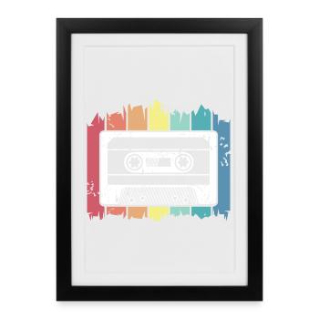 Cassette musique rétro enregistre des couleurs vintage logo - Affiche encadrée (27 × 37 cm) - noir - Devant