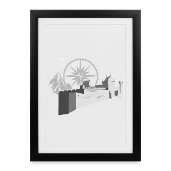 Castle with compass - Framed poster (27 × 37 cm) - black - Front