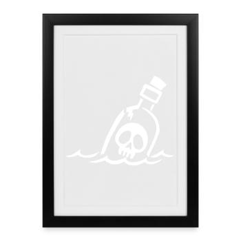 Crâne blanc en bouteille - Affiche encadrée (27 × 37 cm) - noir - Devant