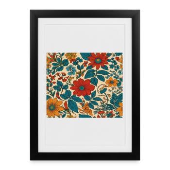 Floral pattern in the colours of the 80s - Framed poster (27 × 37 cm) - black - Front