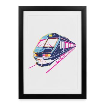 Train Rétro - Affiche encadrée (27 × 37 cm) - noir - Devant